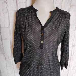 The Limited Black and White Fitted Blouse with Mandarin Collar